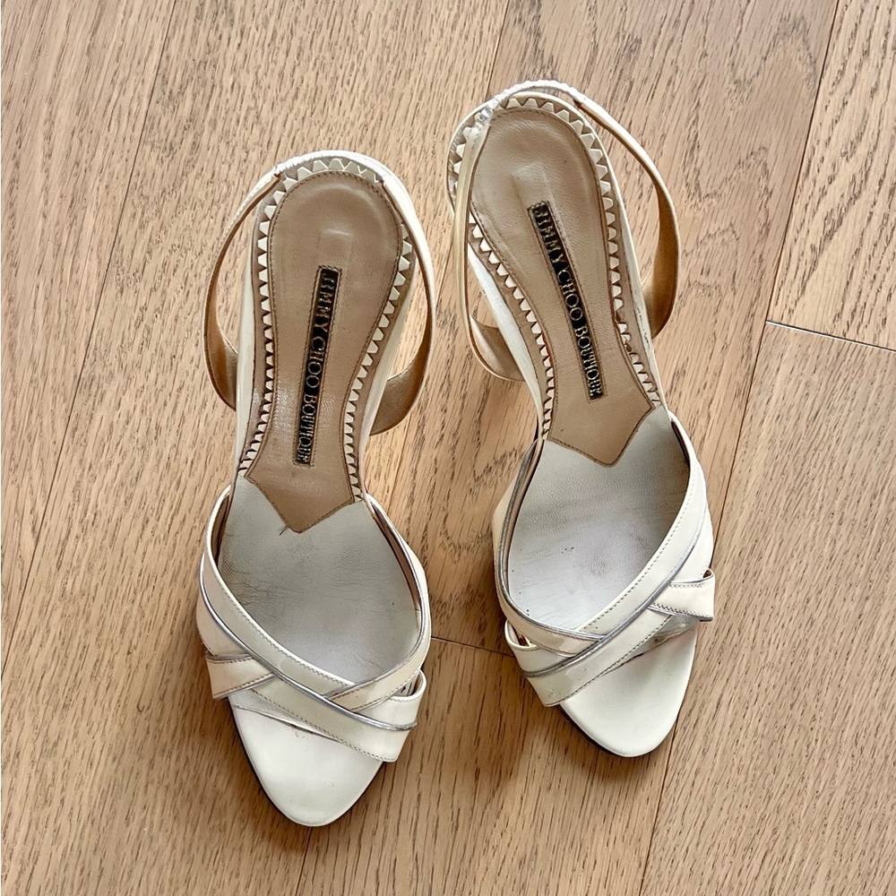 Jimmy Choo, white/cream patent leather sandals, size 39.5